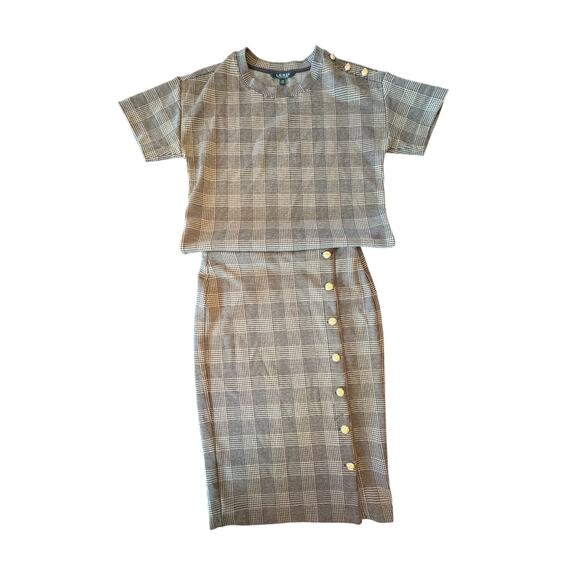 Lauren Ralph Lauren Houndstooth 2 Piece Set Skirt Top Preppy Old Money Small - Picture 4 of 11